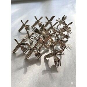 Set of 12 Vintage Silver Plate Crossed Knife and Fork Napkin Rings